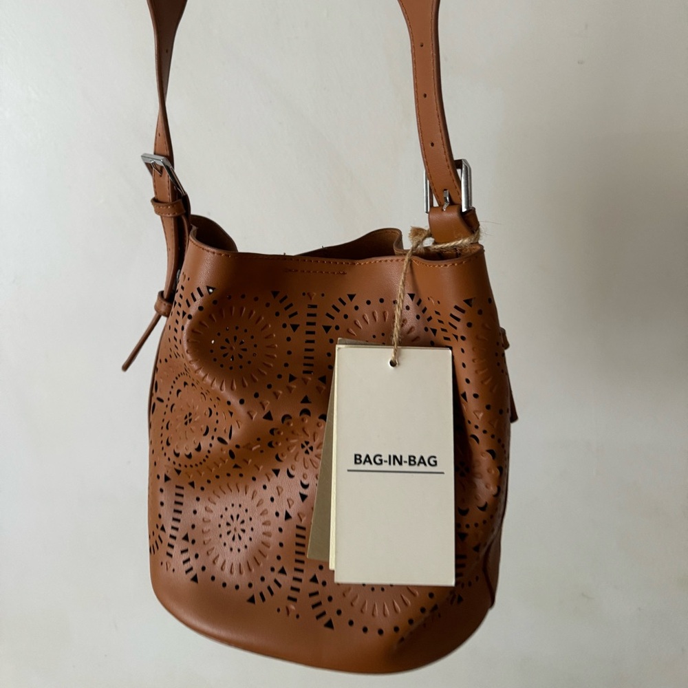 *new with tags* Antik Kraft Bag in a Bag Brand Brown Handbag Laser Floral Design